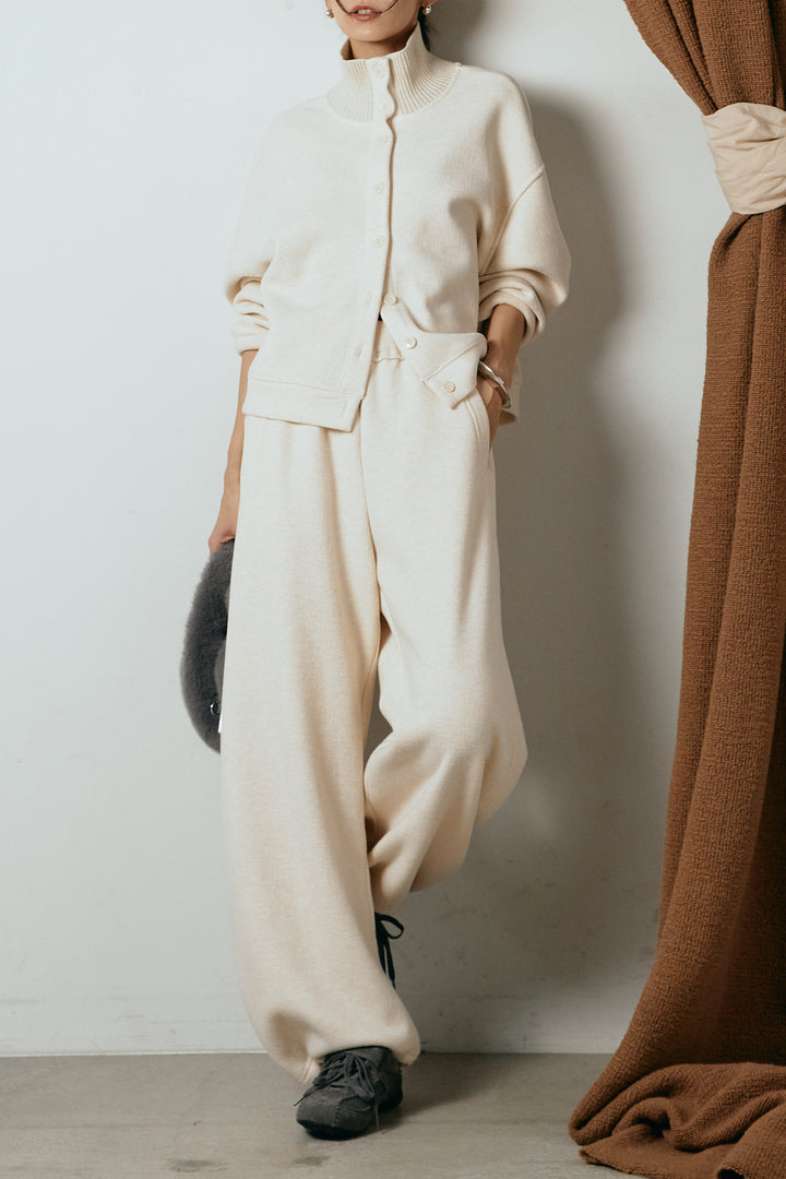 [SET]リブスタンドネックボタントップスSETUP