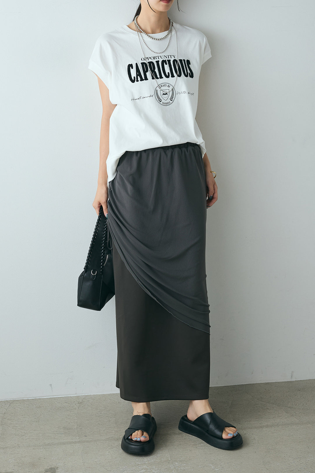 [SET]サガラ刺繍フレンチスリーブTシャツ+シアーレイヤードタイトスカート(2set)