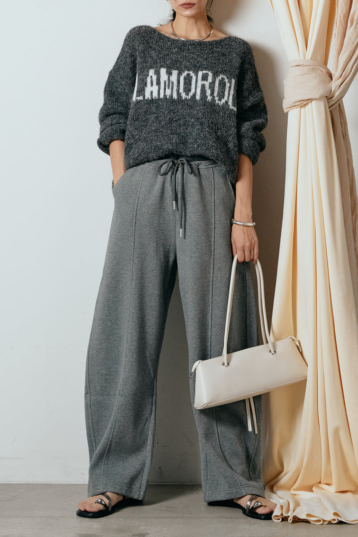 [SET]フロントロゴデザインニットトップス+スウェットワイドカーブパンツ(2set)