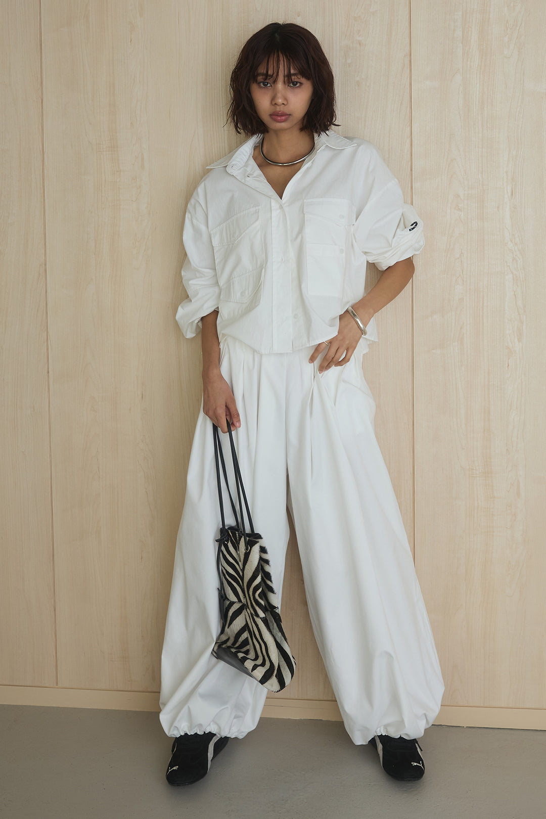 [SET]ビッグポケットシャツ+裾絞りワイドパンツ(2set)