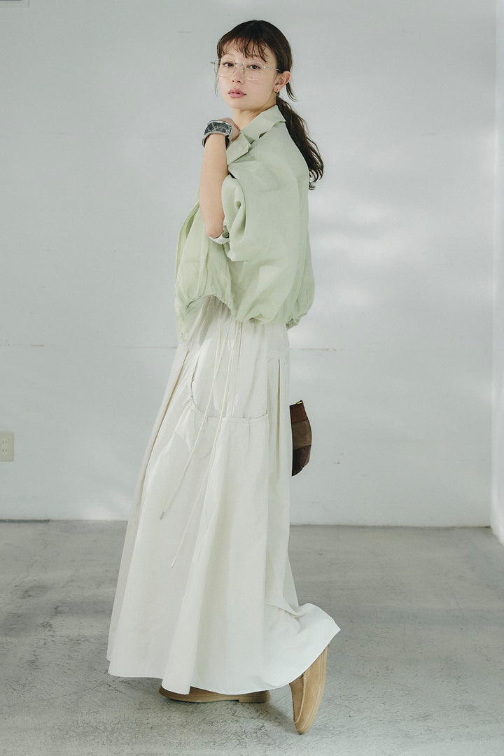 [SET]スタンドネックシアーブルゾン+ナイロンデザインフレアスカート(2set)