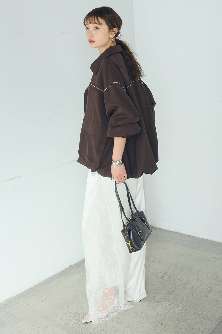 [SET]合繊ツイルバルーンジャケット+サテンレース切り替えタックパンツ(2set)