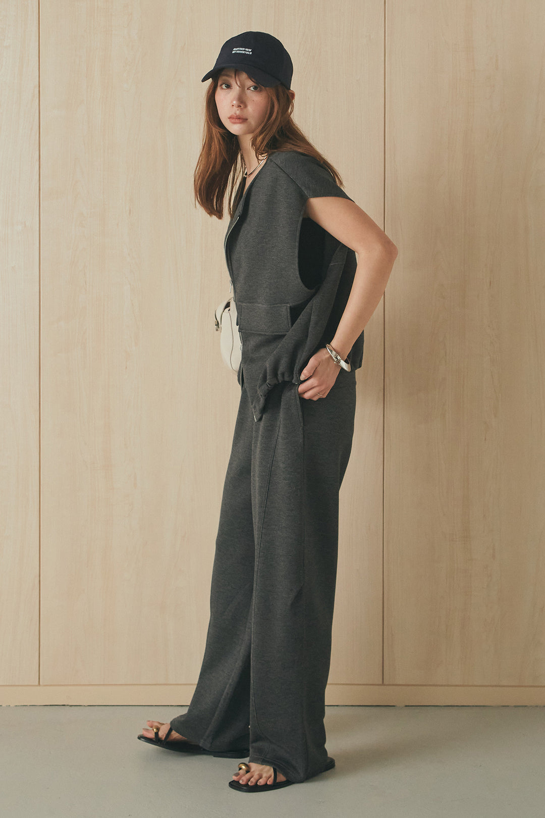 [SET]ボンディング生地ジップベスト+ボンディング生地コクーンパンツ(2set)