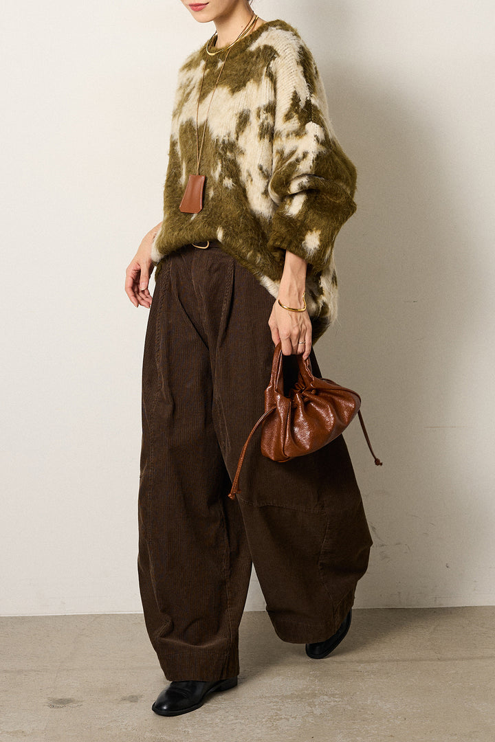 【着回しセット】[SET]モヘアタッチマーブルニット+タック入りコーデュロイワイドパンツ+ロープベルト付きスウェード調スカート(3set)