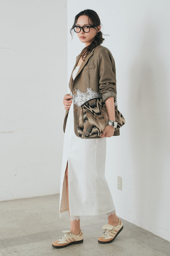 [SET]リネンタッチレースデザインジャケット+裾レースデザインデニムスカート(2set)