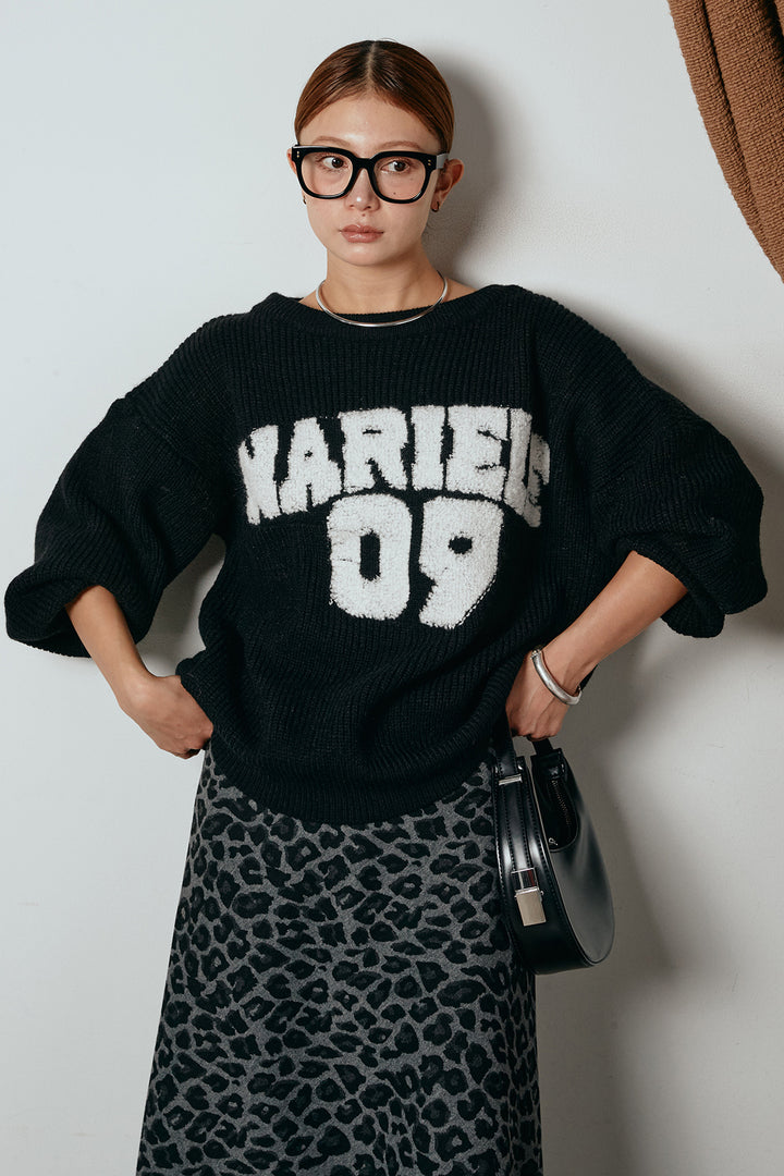 [SET]ロゴジャガードニットトップス+レオパードロングスカート(2set)