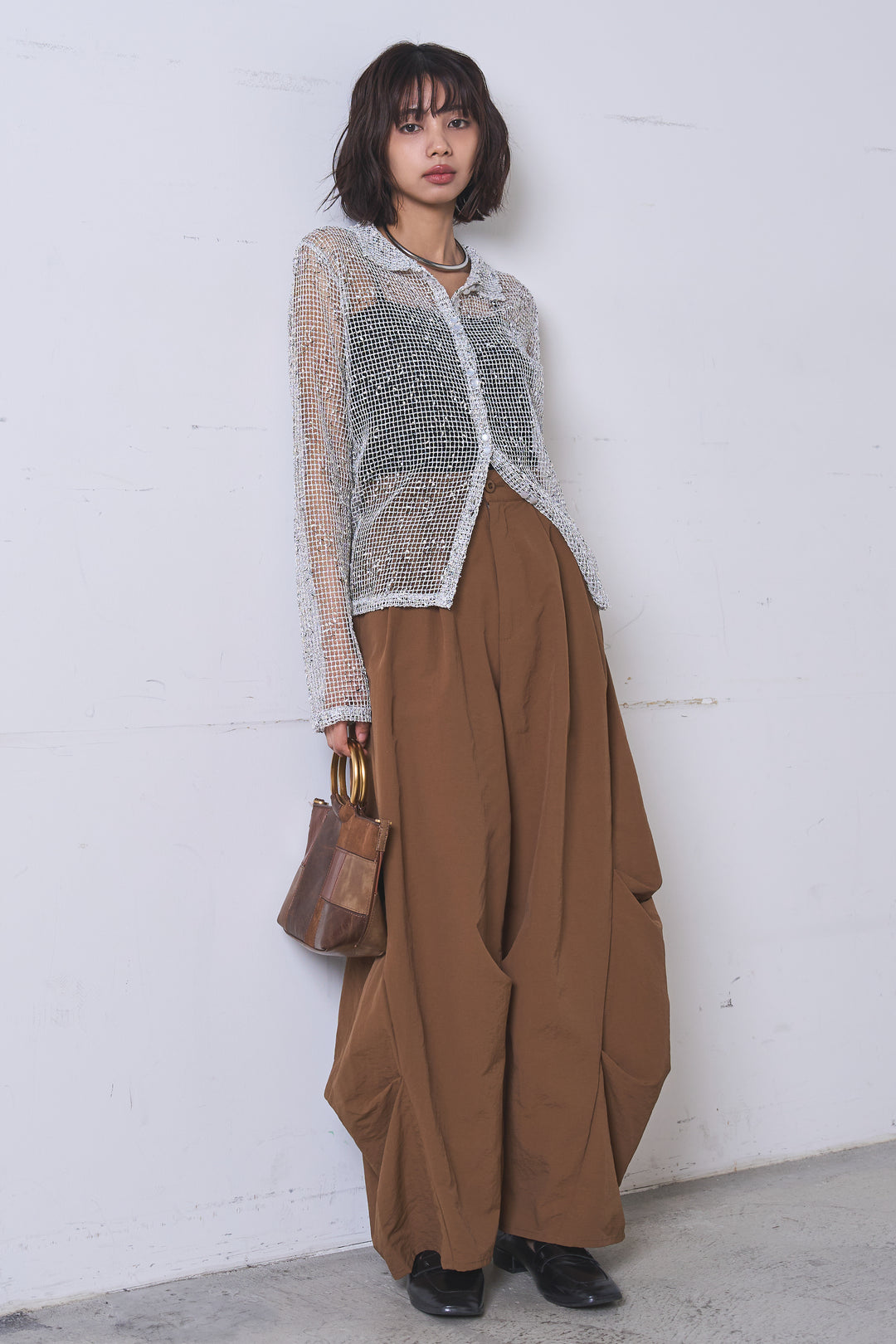 [SET]ネップメッシュポロ襟カーディガン+ドライタフタタックバレルパンツ(2set)