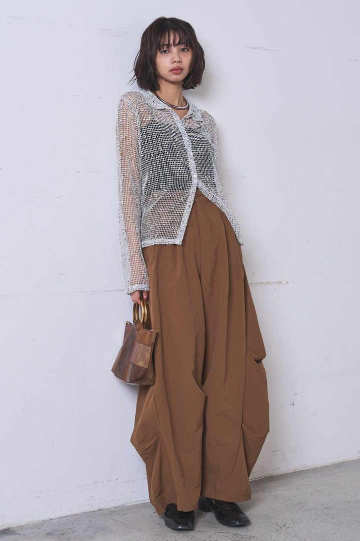 [SET]ネップメッシュポロ襟カーディガン+ドライタフタタックバレルパンツ(2set)