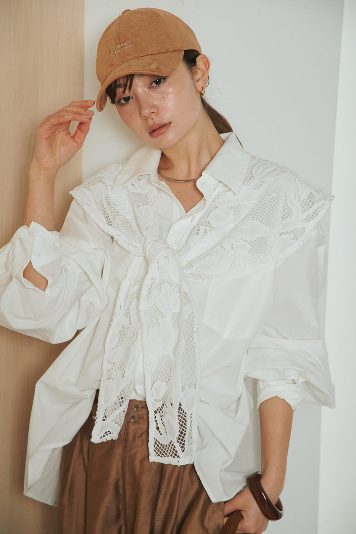 [SET]フラワー柄スカーフ付きシャツ+ダブルボタンワイドパンツ(2set)