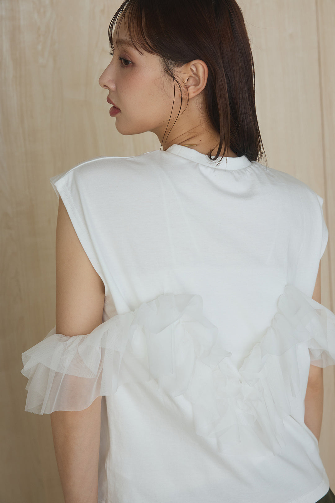 [SET]チュールフリルフレンチTシャツ+ルーズカーゴワイドパンツ(2set)