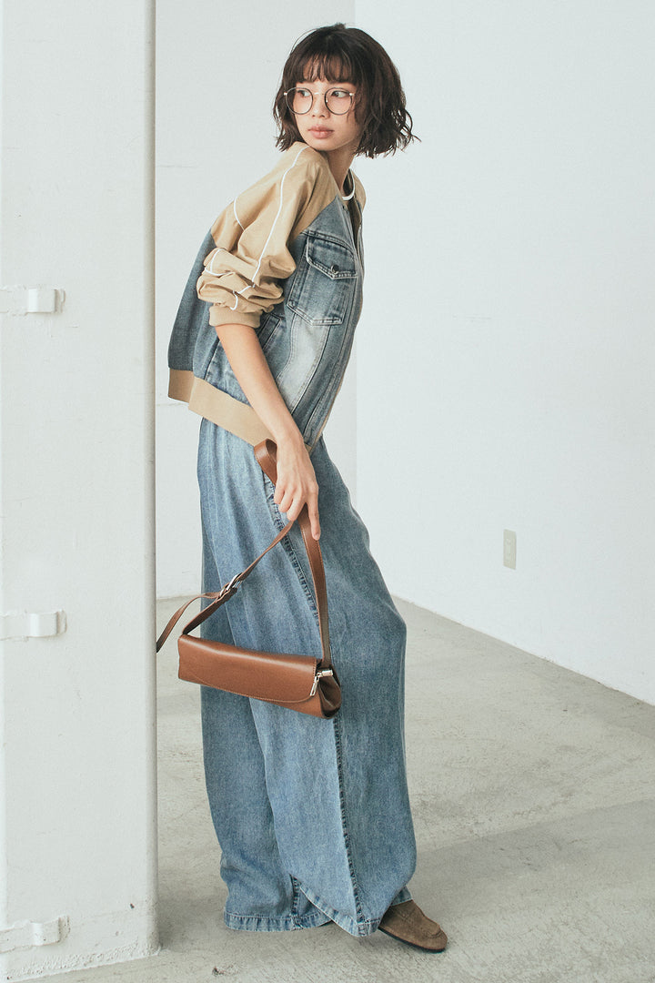 [SET]ナイロンデニムドッキングブルゾン+テンセルデニムイージーワイドパンツ(2set)