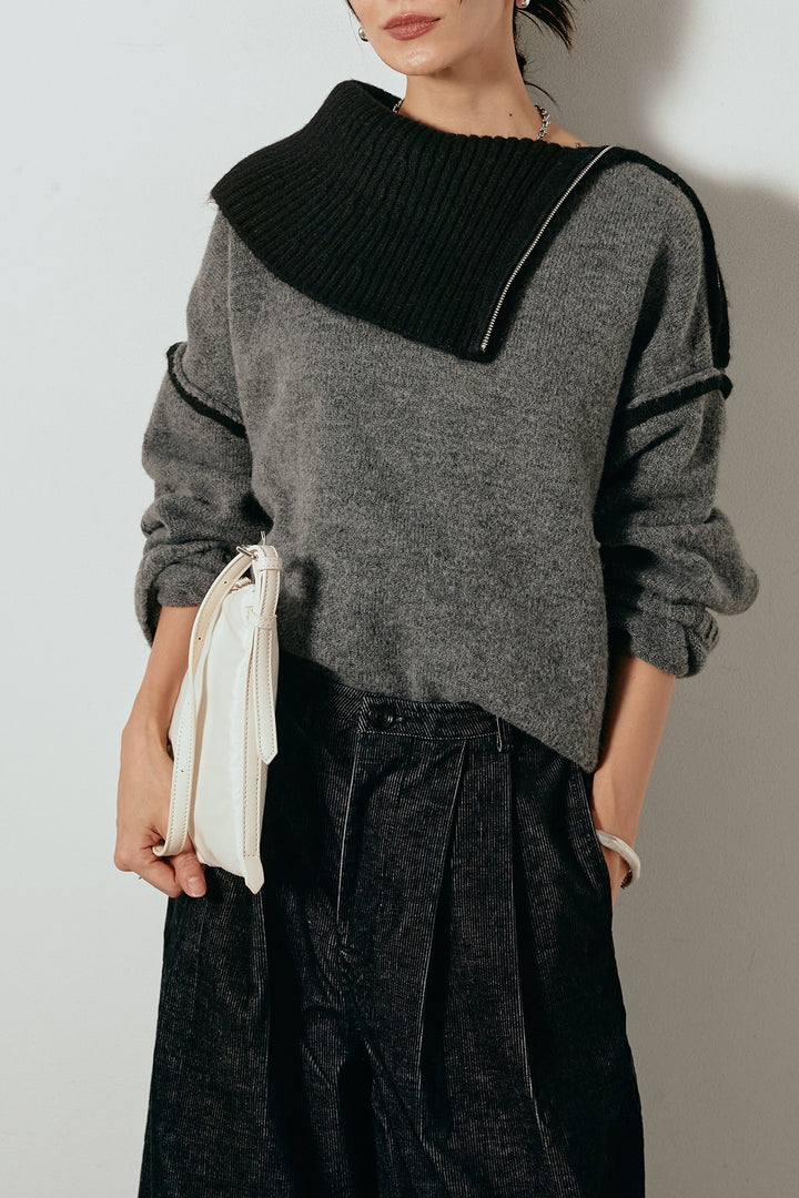 [SET]ハイネックジップデザインニットトップス+フロントタック入りコーデュロイパンツ(2set)