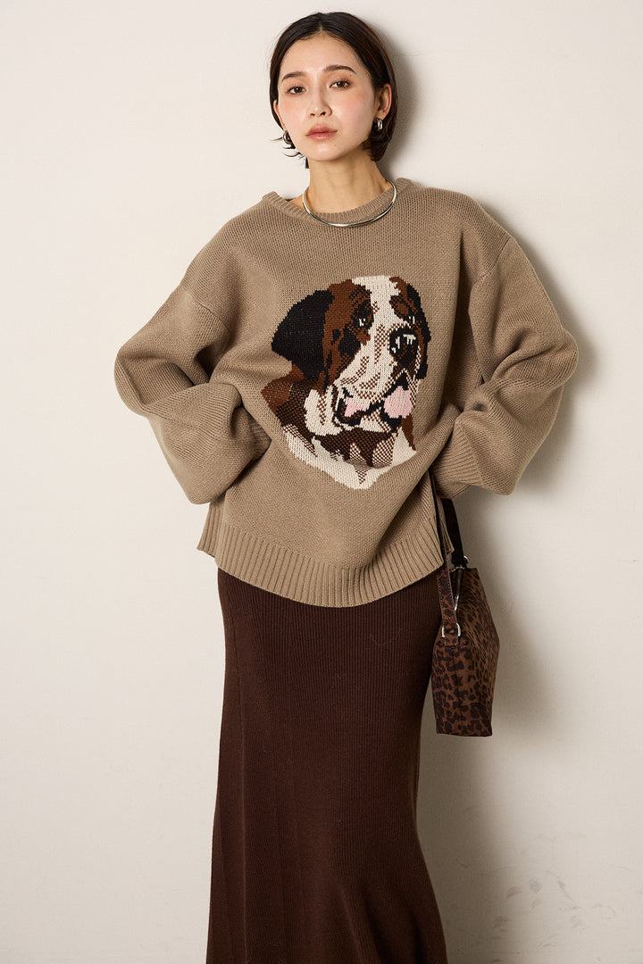 [SET]アニマルジャガード柄ニットトップス+リブナローニットスカート(2set)