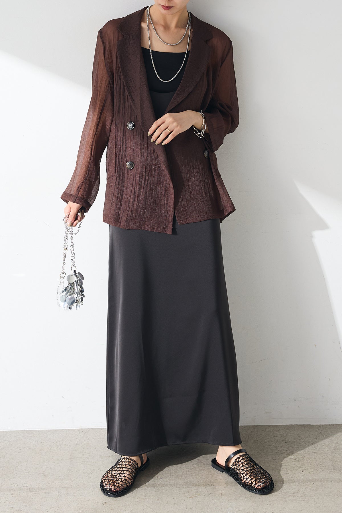 SET]ワッシャーシアージャケット+マットサテンキャミワンピース(2set