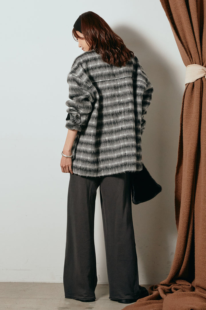 [SET]チェックシャギーミドルカバーオール+フロントラインデザインワイドスウェットパンツ(2set)