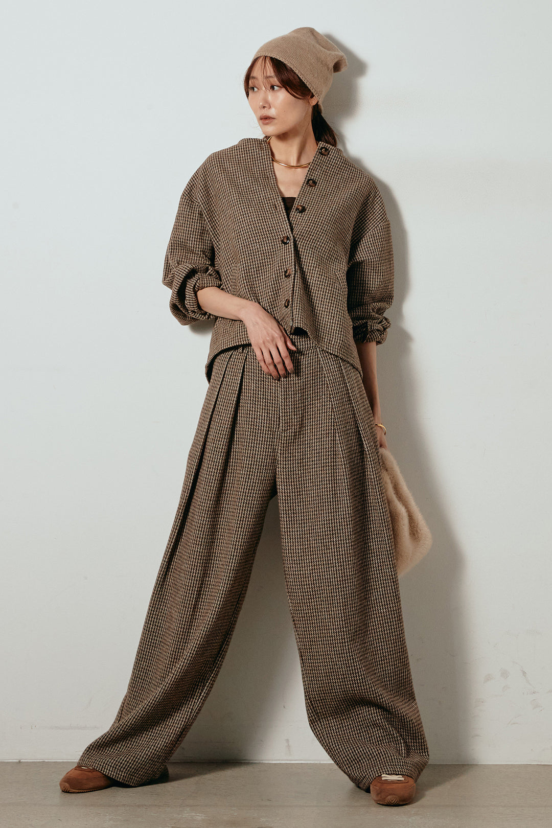 [SET]ノーカラーガンクラブチェックジャケット+ガンクラブチェックタックパンツ(2set)