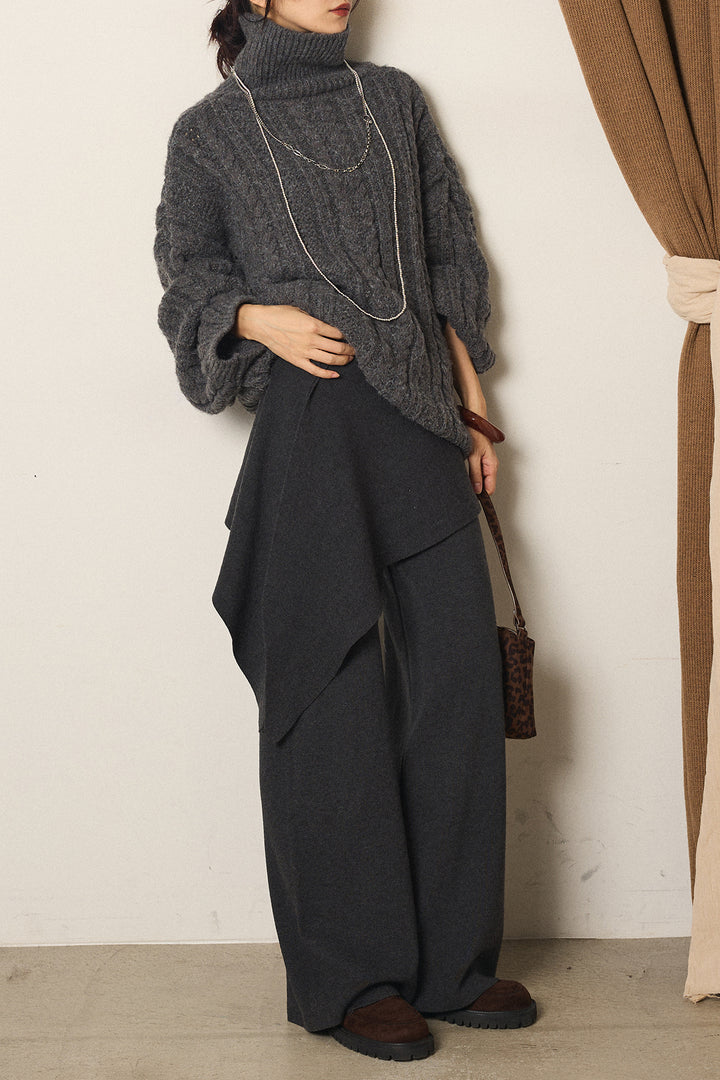 [SET]ハイネックオーバーシルエットニットトップス+ウエスト巻きニットパンツ(2set)