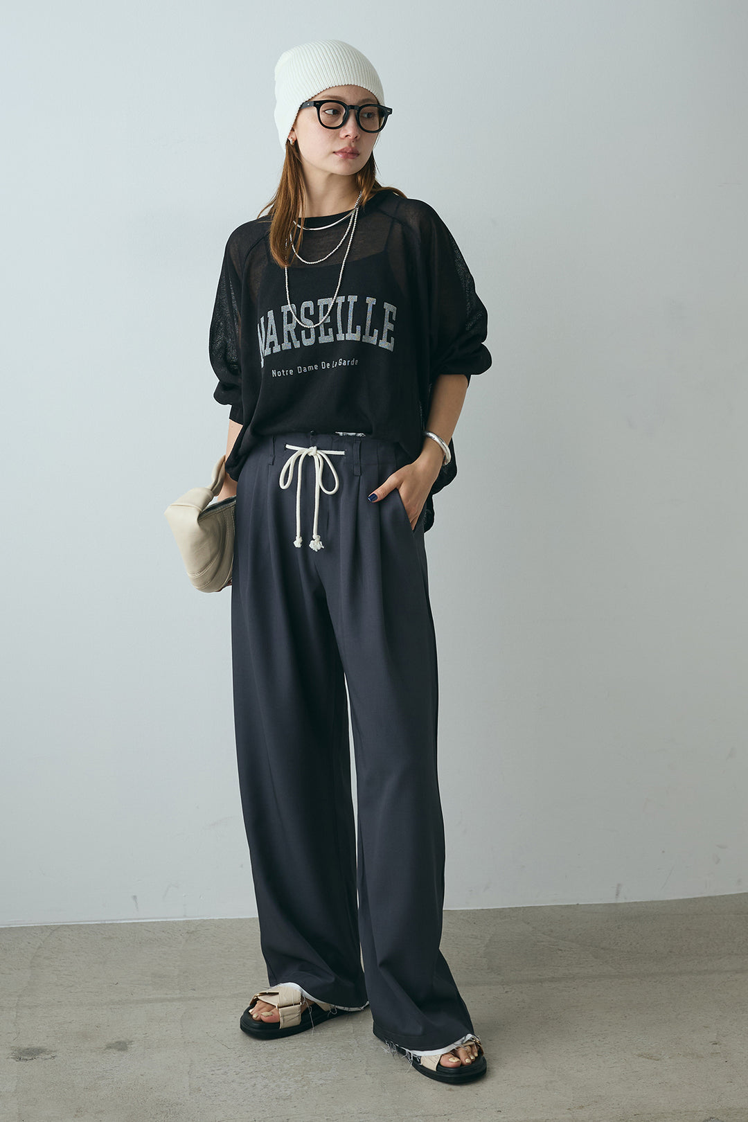 [SET]フロントロゴシアートップス+裾切りっぱなしデザインパンツ(2set)