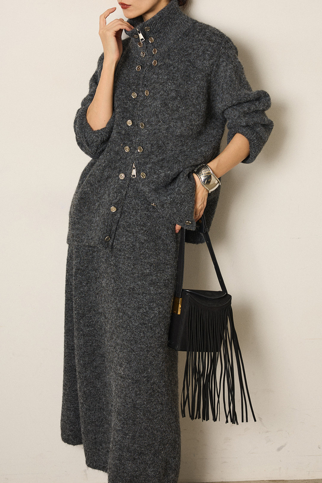 [SET]ハイネックメタルプレートニットスカートSETUP