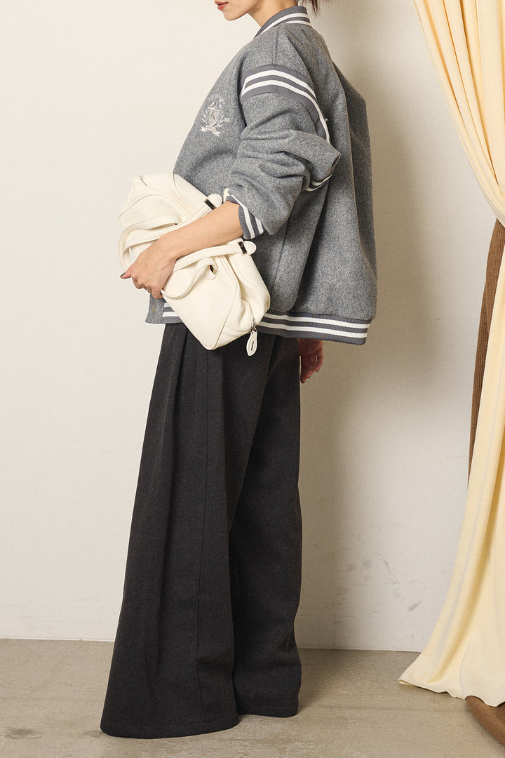 [SET]ワンポイントデザインブルゾン+編みベルト付きワイドパンツ(2set)