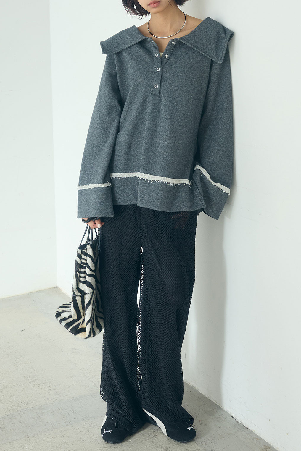 [SET]ビッグカラー2WAYスウェットトップス+メッシュリラックスパンツ(2set)