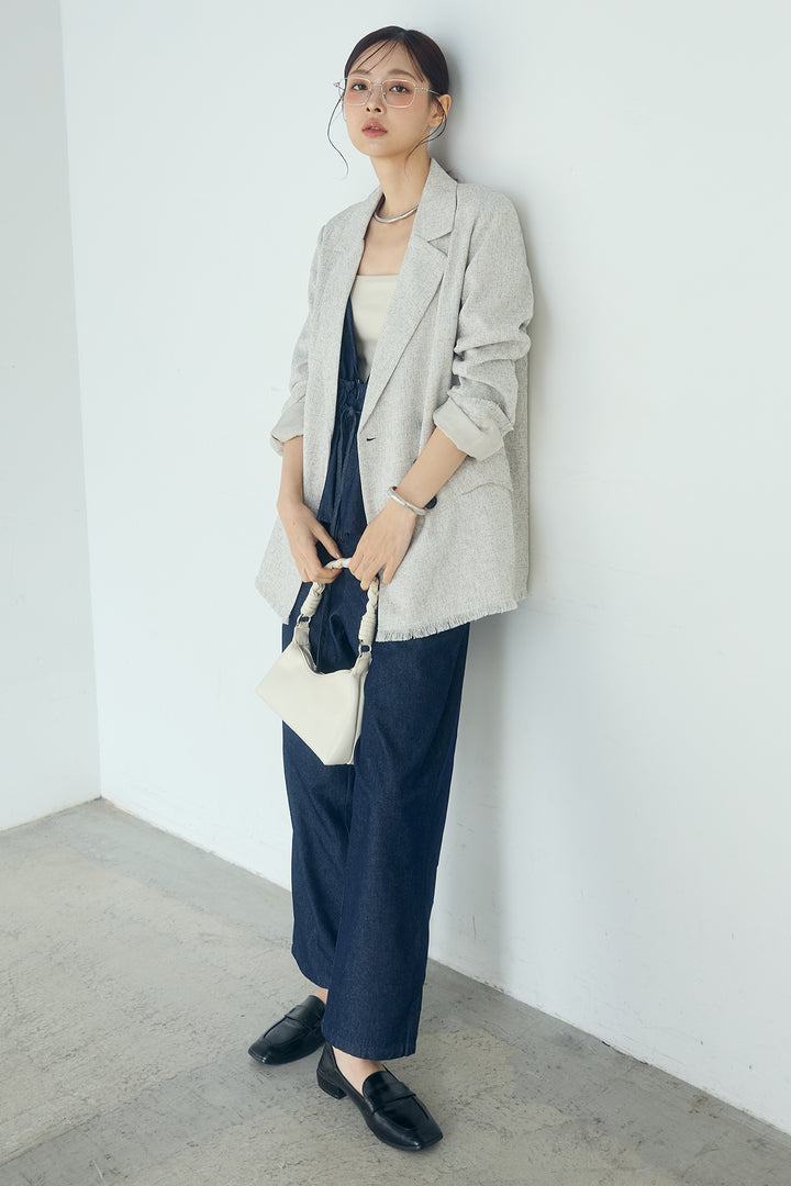 [SET]スラブネップツイードフリンジテーラードジャケット+デニムペプラムコンビネゾン(2set)