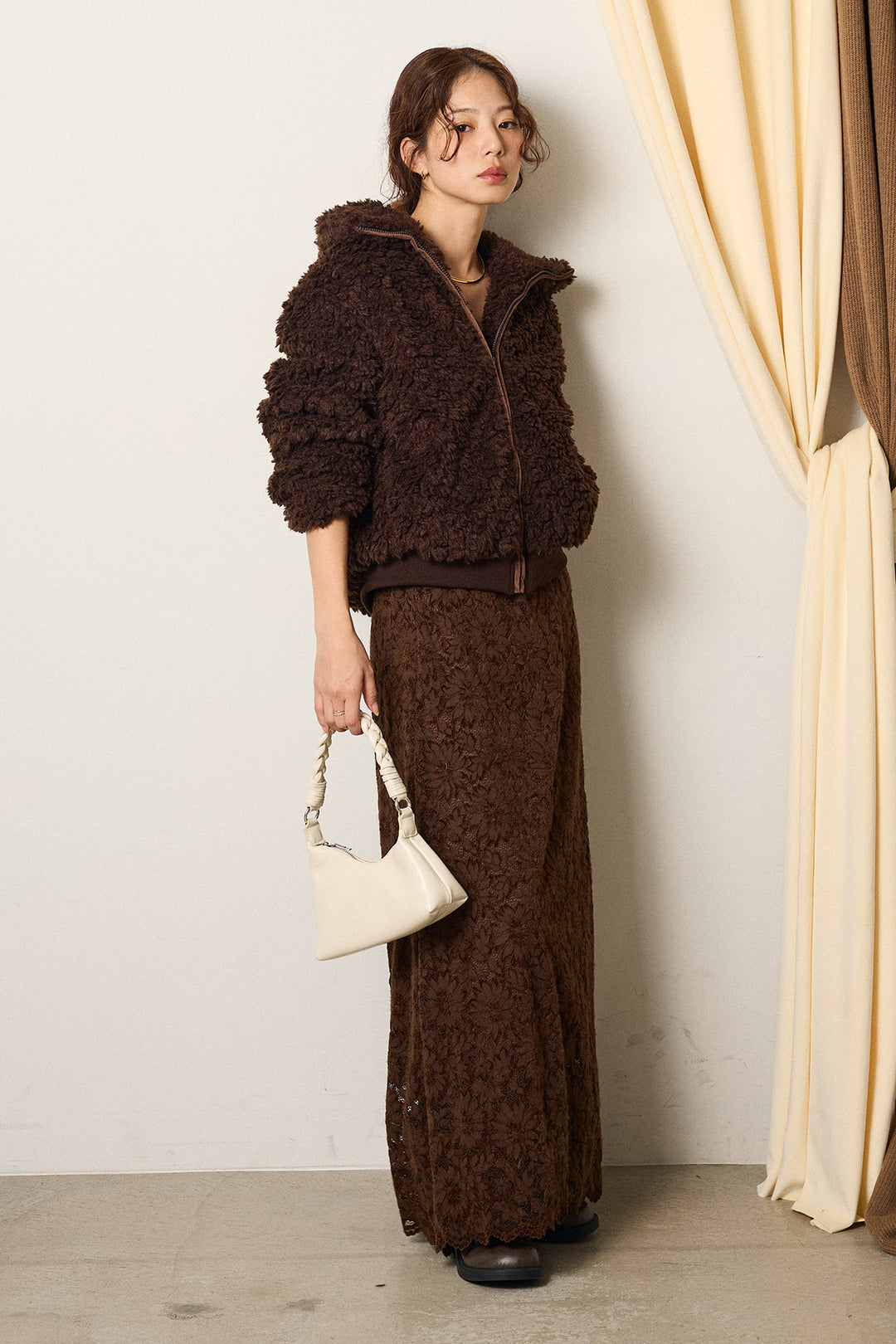 スタンドカラー裾リブボアブルゾン