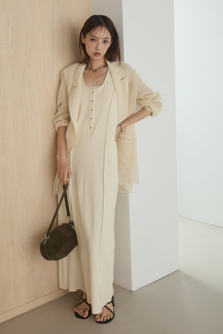 [SET]メッシュテーラードワイドジャケット+ノースリロングワンピース(2set)