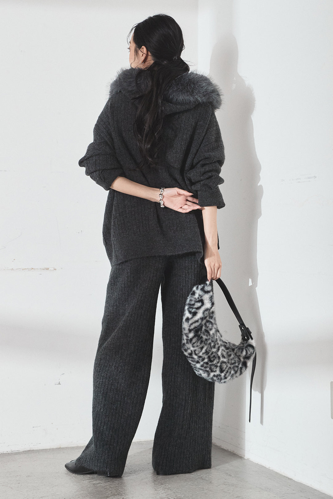 【即納】[SET]ファー付きリブニットフーディーSETUP