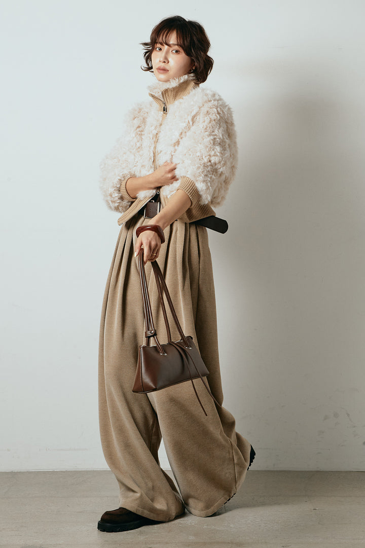 [SET]ハイネックショート丈ボアジップブルゾン+ベルトループコーデュロイワイドパンツ(2set)