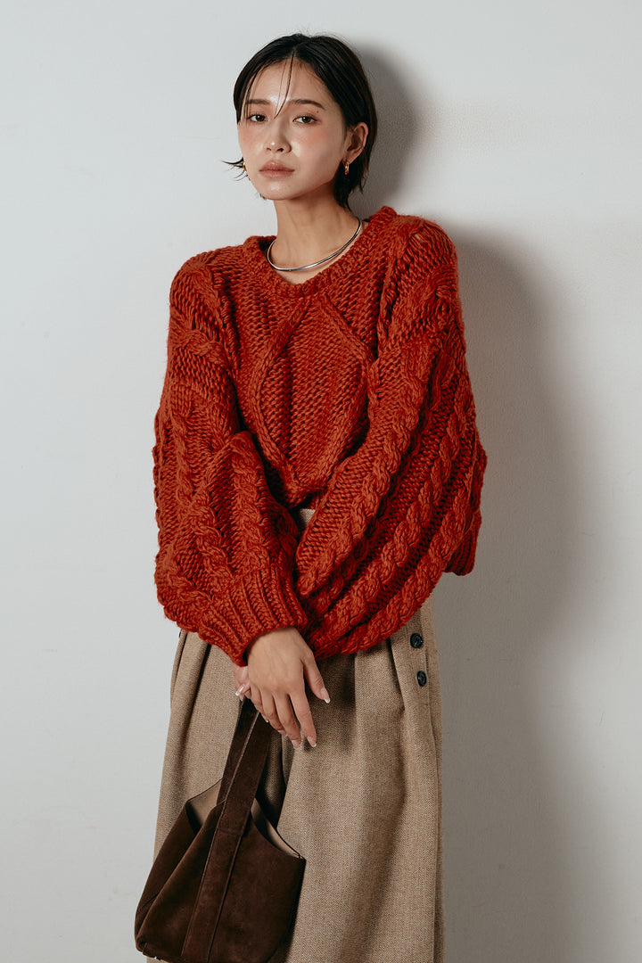 [SET]ロービングケーブルショート丈プルオーバー+サイドボタンツイードタックパンツ(2set)