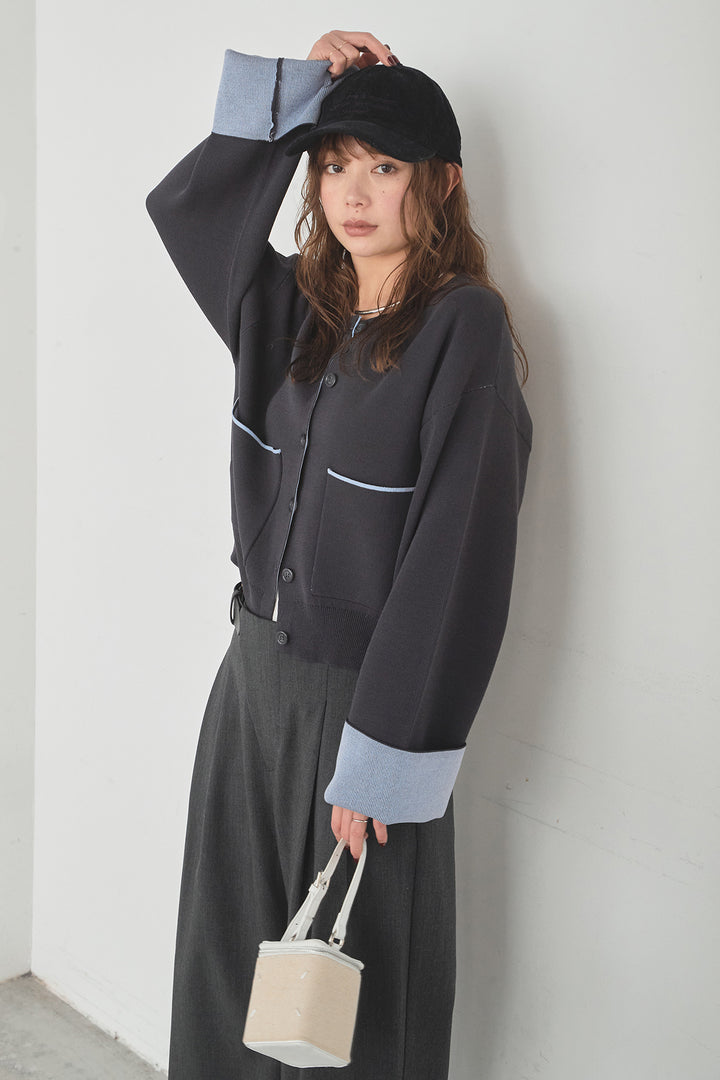 [SET]レーヨンポリダブルフェイスカーディガン+サイドベルトタック入りスラックス(2set)