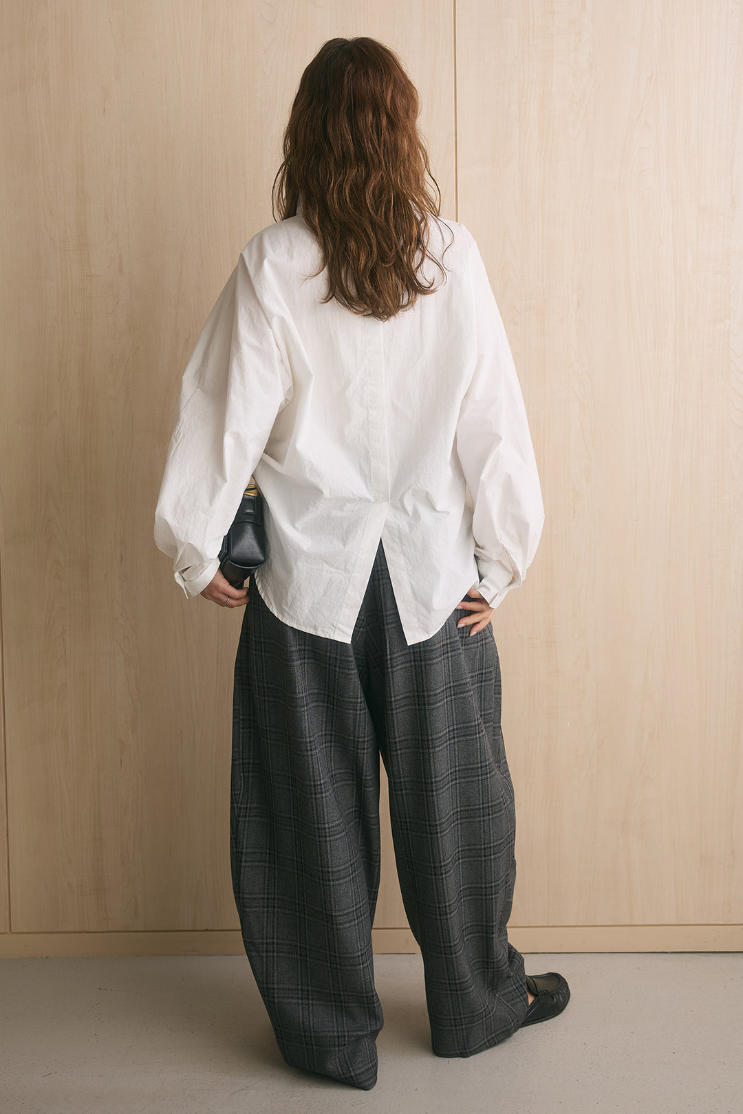 [SET]ワイドシルエットポケット付きシャツ+ブリティッシュチェックバレルパンツ(2set)