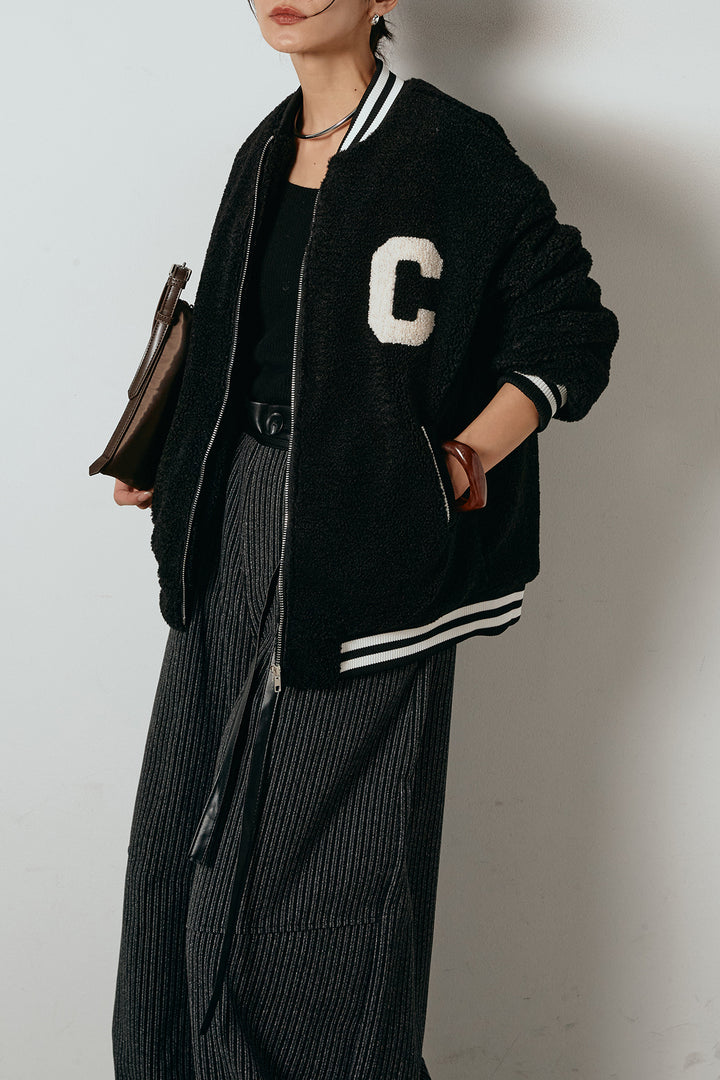 [SET]ロゴスタジャンボアブルゾン+レザーライク配色ストライプパンツ(2set)