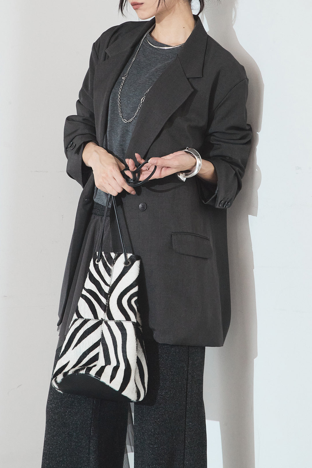 [SET]ルーズシルエットダブルテーラードジャケット+ストレッチロングTシャツ(2set)