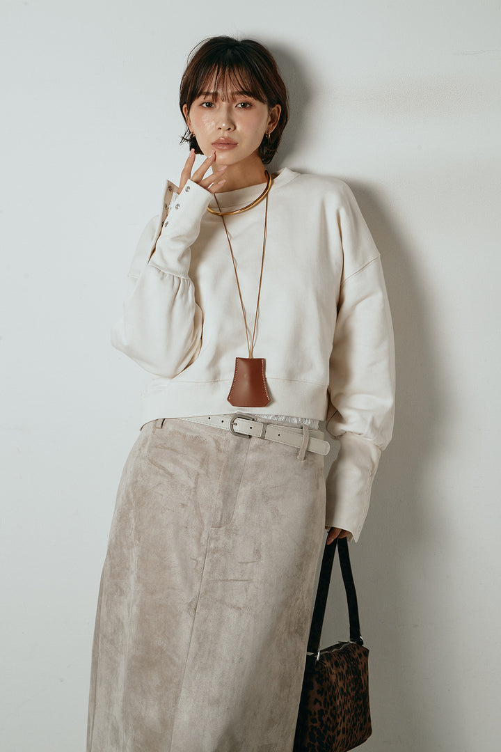 [SET]裏毛バックオープンプルオーバー+エコスウェードワイドスカート(2set)