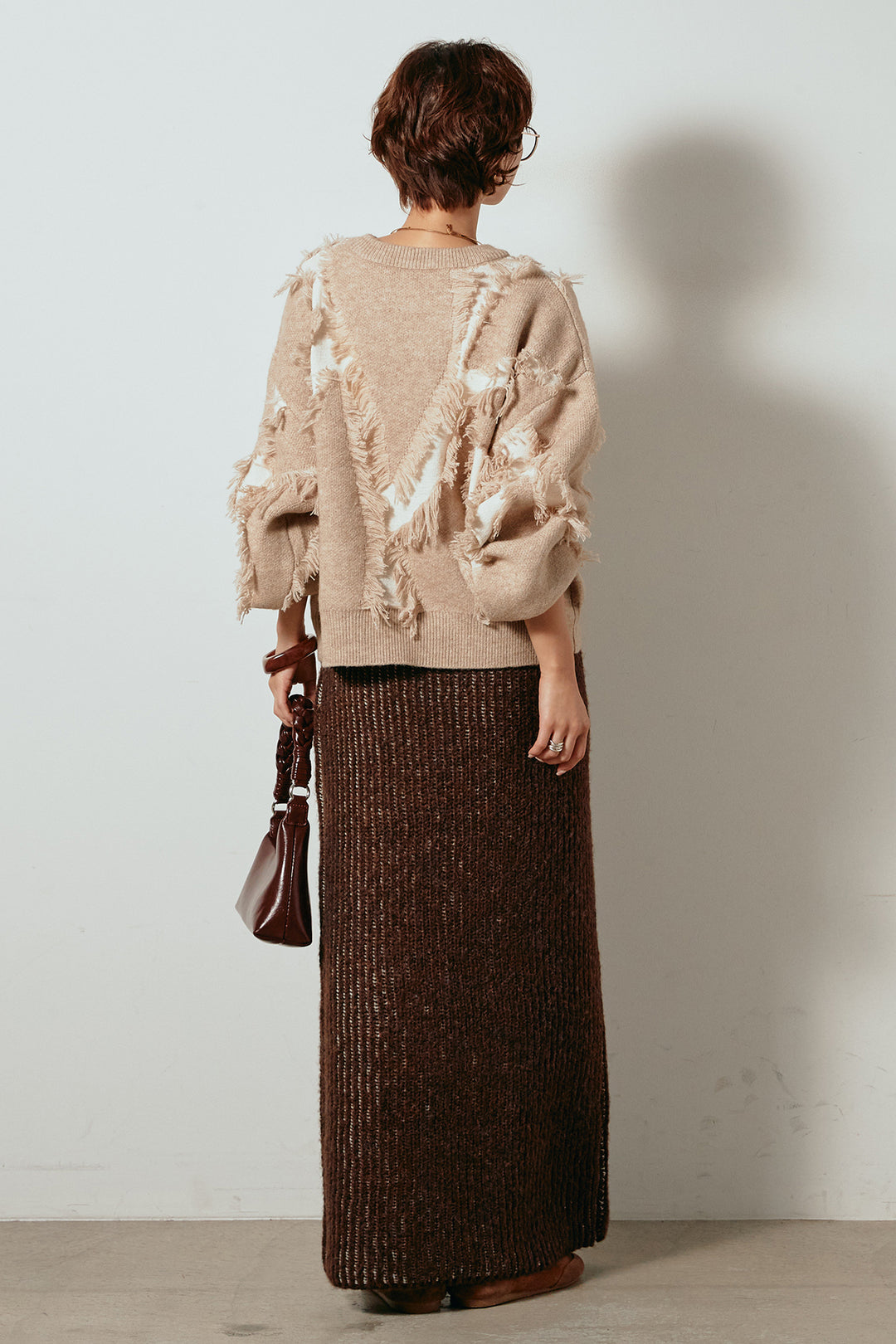 [SET]シャギージャガードニットトップス+アルパカタッチニットタイトスカート(2set)