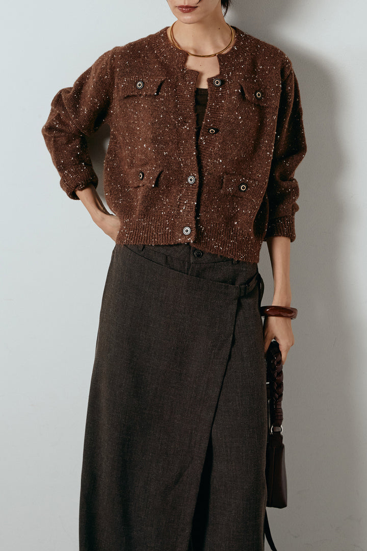 [SET]ネップニットカーディガン+ラップ巻きワイドスラックス(2set)