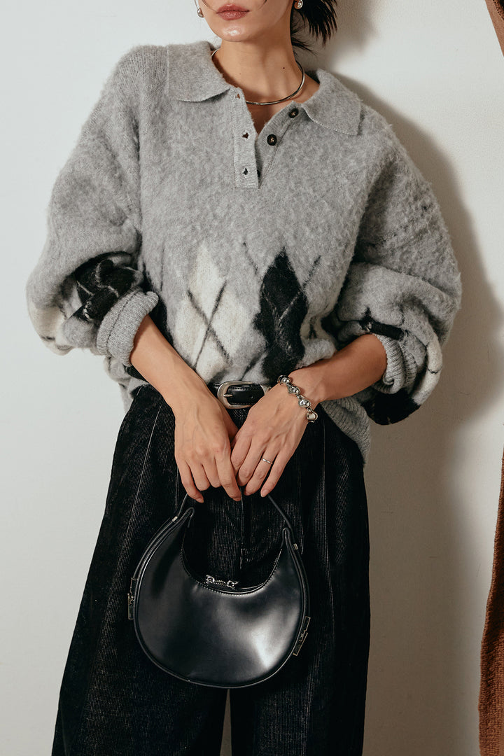 [SET]アーガイル柄ポロニットトップス+フロントタック入りコーデュロイパンツ(2set)