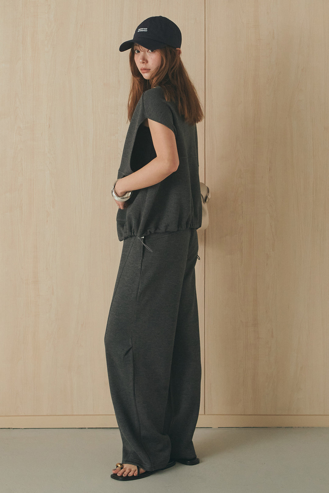 [SET]ボンディング生地ジップベスト+ボンディング生地コクーンパンツ(2set)