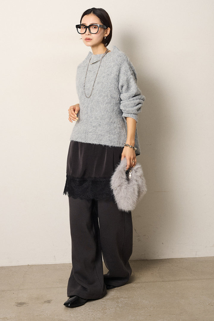 [SET]アルパカタッチオフショルニット+レース切り替えキャミソール+裏起毛スウェットワイドパンツ(3set)