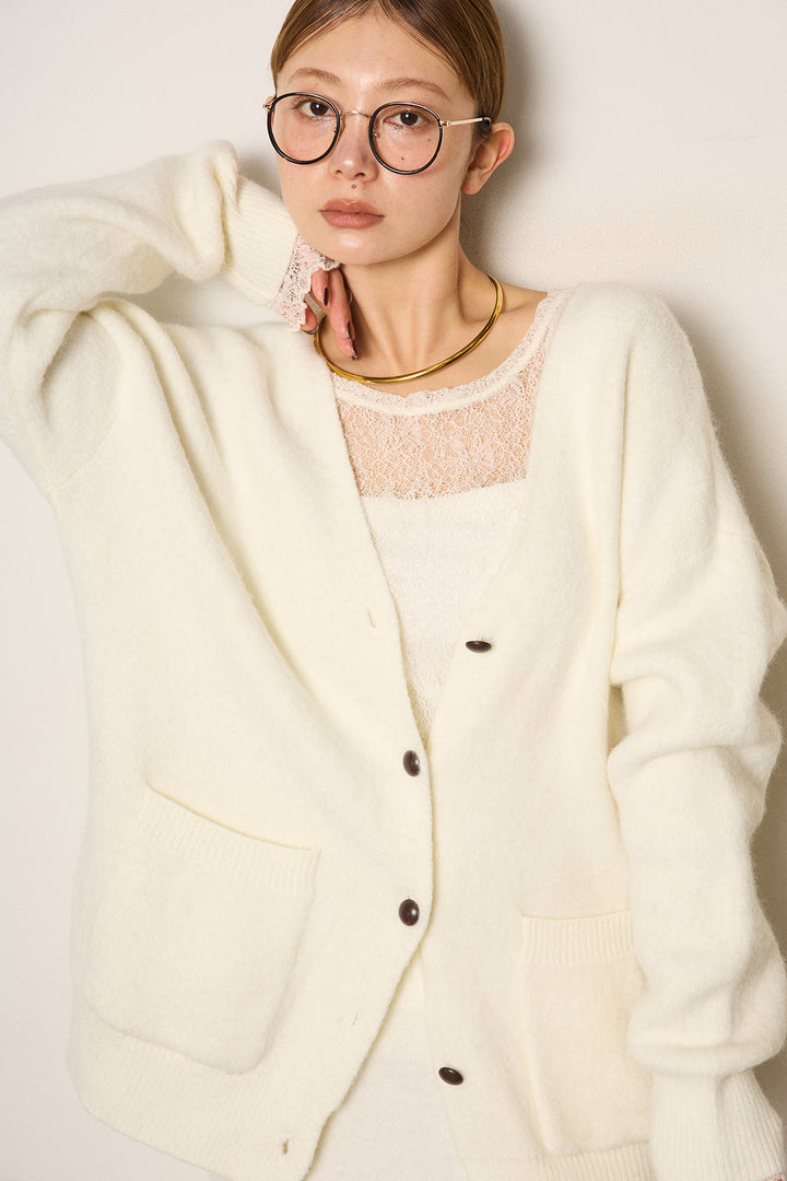 [SET]丸ボタン起毛ニットカーディガン+起毛ニットロングスカート(2set)