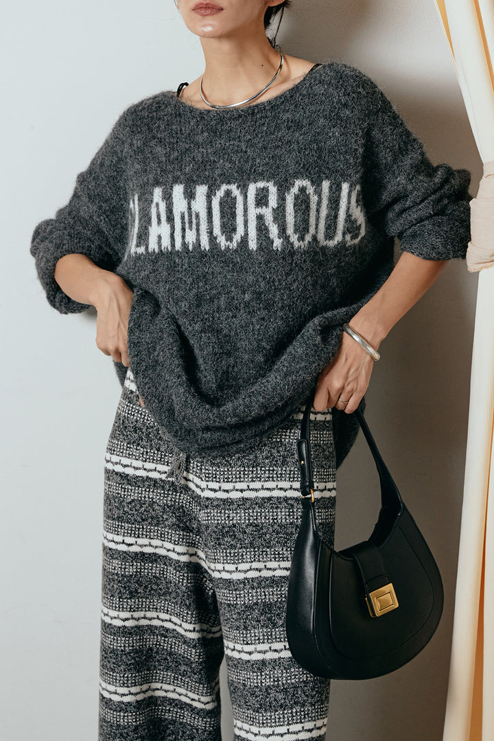 [SET]フロントロゴデザインニットトップス+マルチライン柄リラックスニットパンツ(2set)