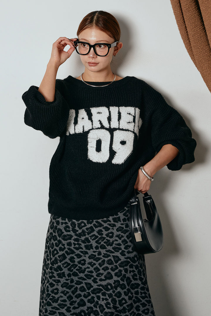 [SET]ロゴジャガードニットトップス+レオパードロングスカート(2set)