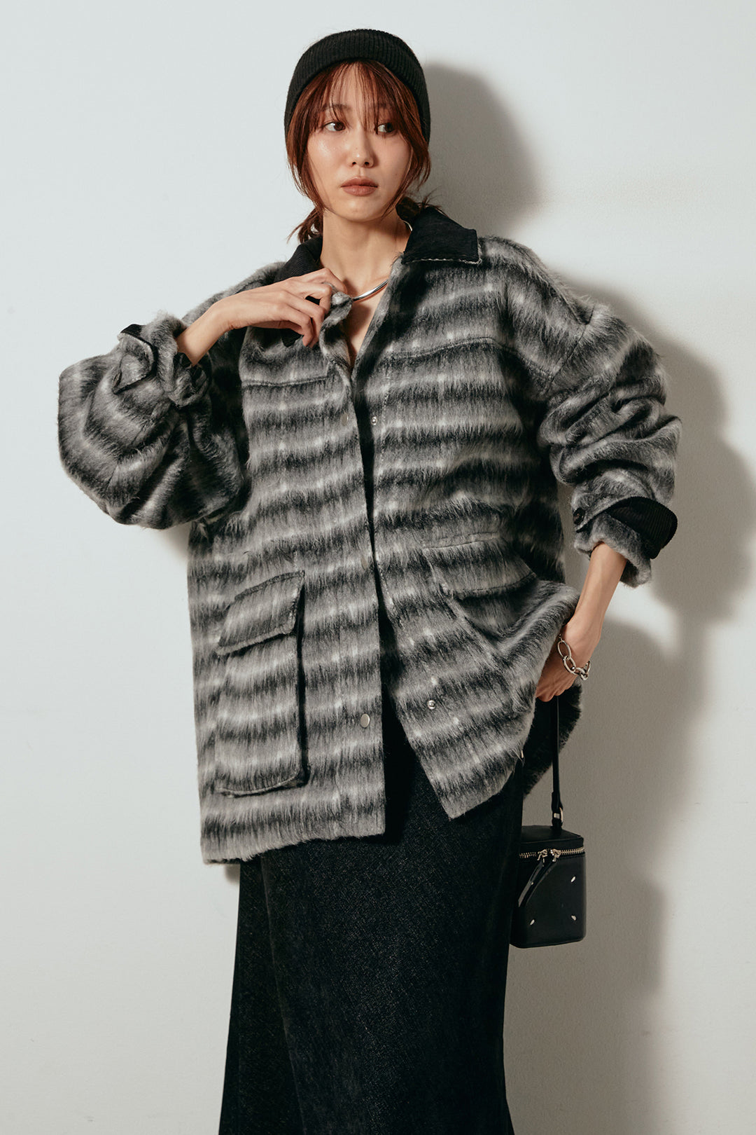 [SET]チェックシャギーミドルカバーオール+スウェードライクロングスカート(2set)