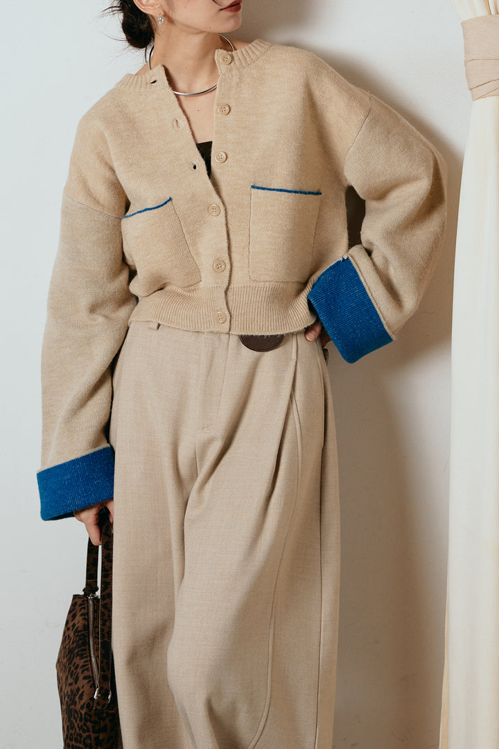 [SET]アルパカタッチダブルフェイスカーディガン+ポーチベルト付きカーブパンツ(2set)