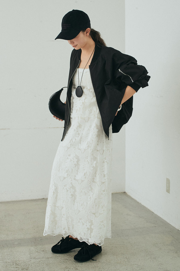 [SET]袖シャーリングオーバーサイズMA1+総レースキャミワンピース(2set)