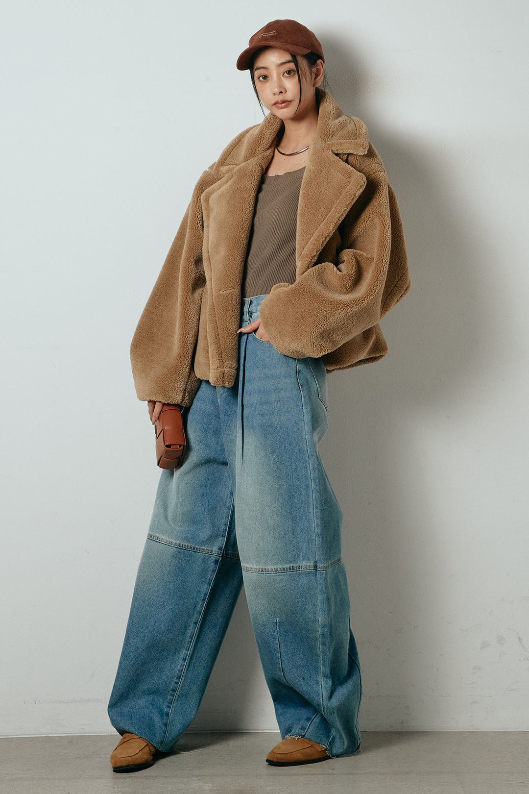 【2月中旬発送】
[SET]テディボアショートジャケット+加工デニムタックコクーンワイドパンツ(2set)