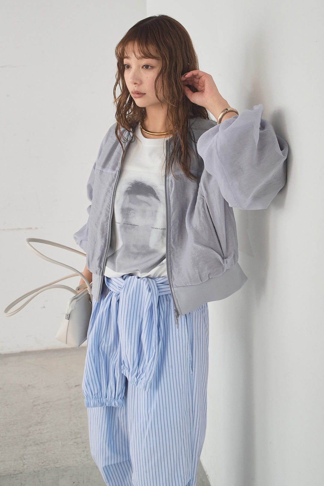 [SET]長袖アソートフォトTシャツ+ストライプウエスト巻きジョガーパンツ(2set)