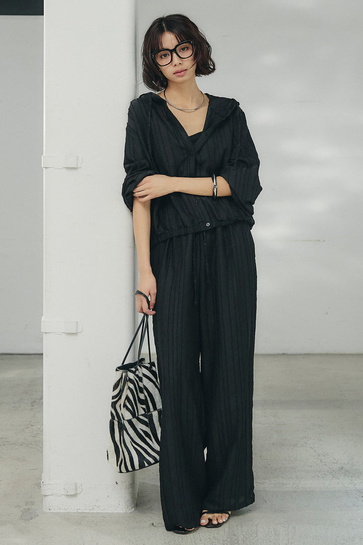 [SET]ストライプジャガードフードシャツ+ストライプジャガードロングイージーパンツ(2set)